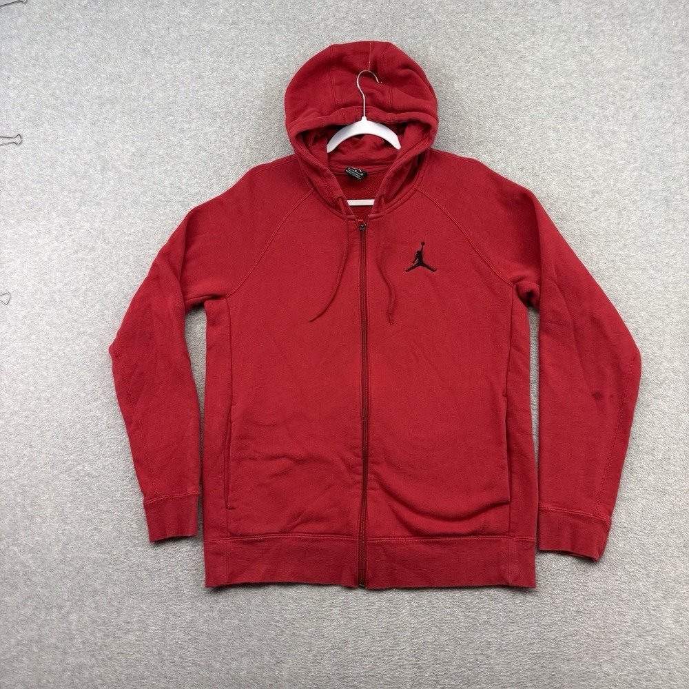 Nike Air Jordan Fleece Hoodie Mens Size L Large Red Full Zip Jumpman Embroidered
